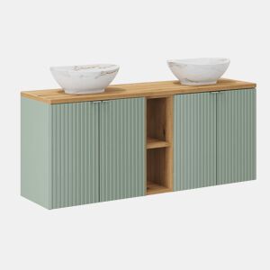 Lavatório duplo 140cm 4 portas 2 nichos Verde Jade e Madeira