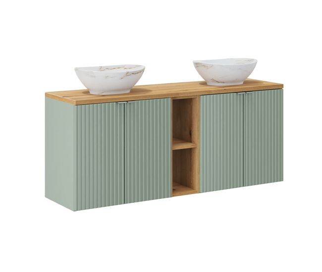Mueble lavabo doble 140cm 4 puertas 2 compartimientos jade verde y madera