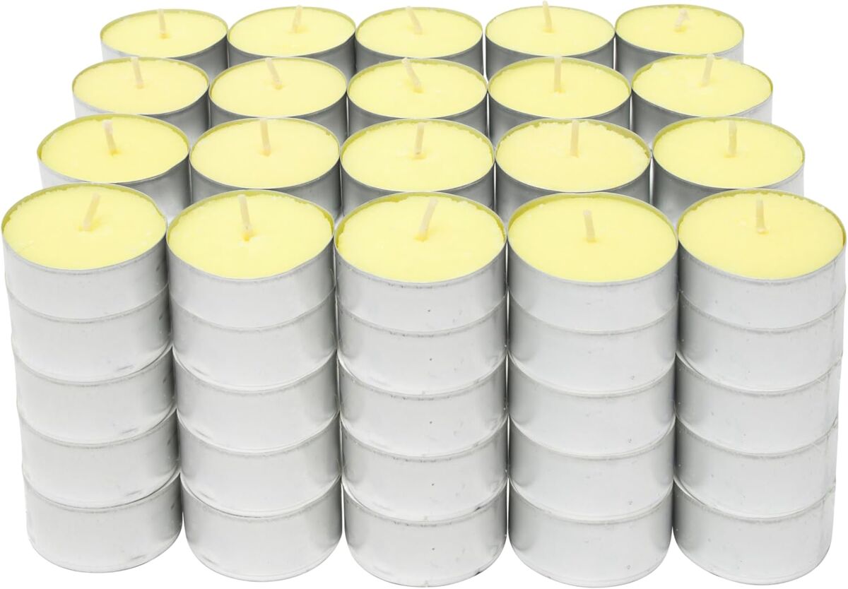 Com-fort house | velas de te perfumadas | pack velas de 100 unidades | velas de té calientaplatos | tealight | 4,5 horas de duración | olor vainilla