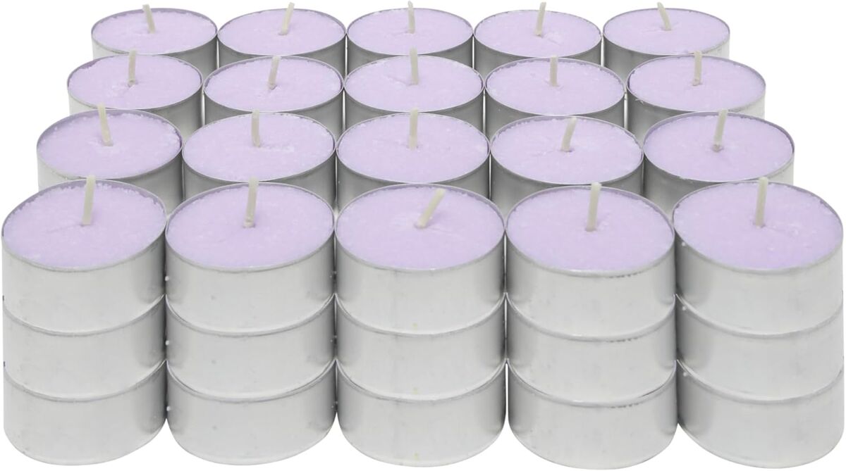Com-fort house | velas de te perfumadas | pack velas de 60 unidades | velas de té calientaplatos | tealight | 4,5 horas de duración | olor lavanda