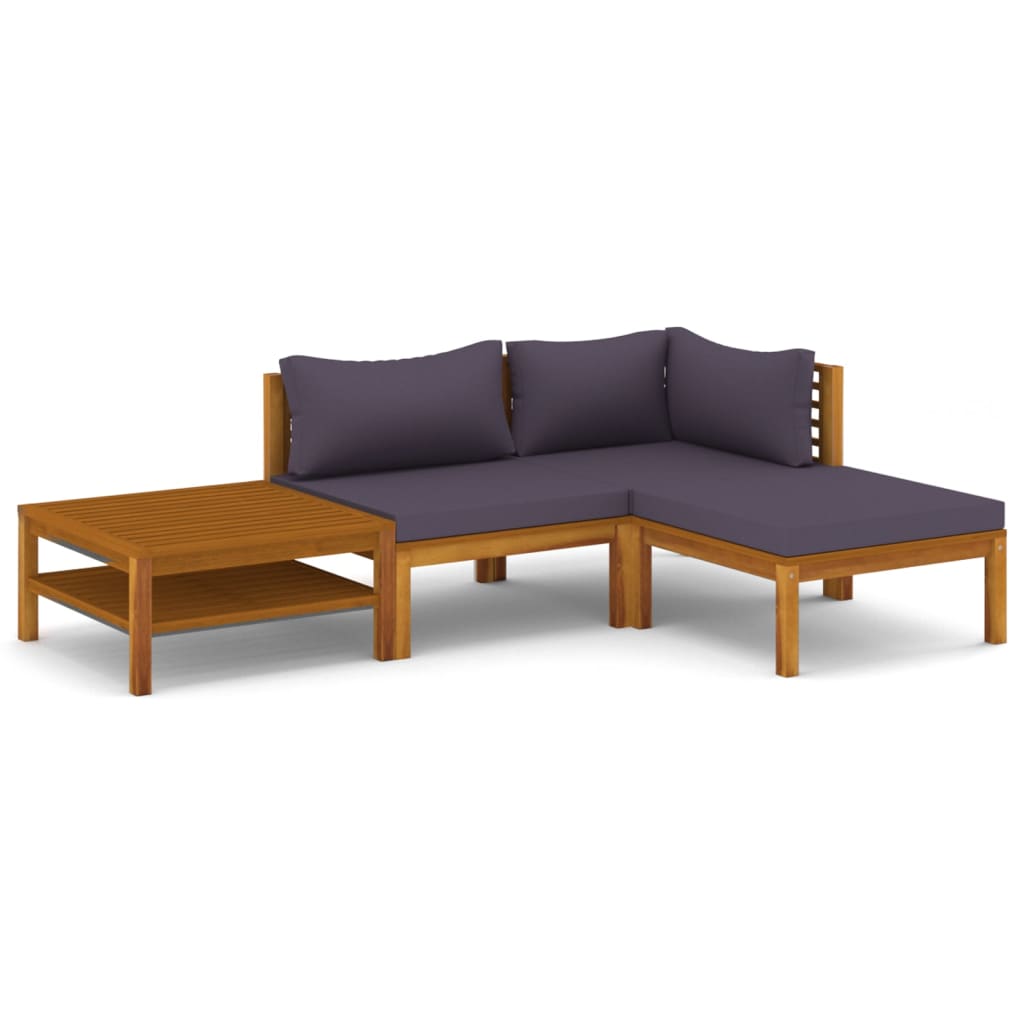 Muebles de jardín 4 piezas cojines madera maciza de acacia