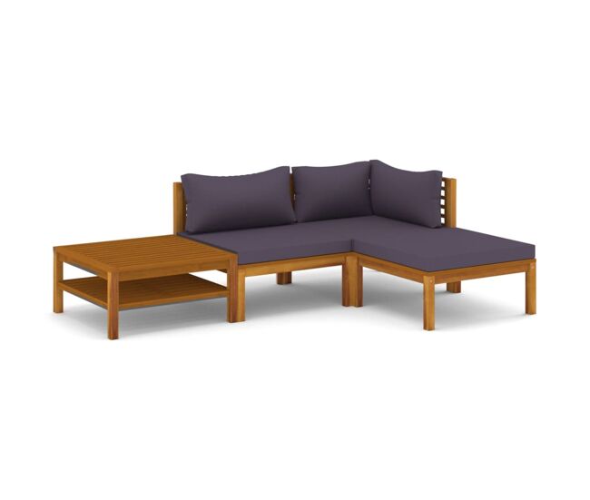 Muebles de jardín 4 piezas cojines madera maciza de acacia
