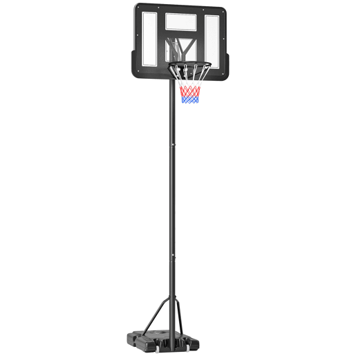 HOMCOM Cesta de Basquetebol de Exterior com Altura Ajustável 220-365 cm Aro de Basquetebol com Suporte Cesta de Basquetebol com Rodas Base Recarregável Preto