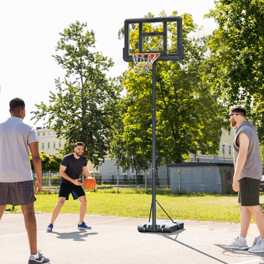 HOMCOM Cesta de Basquetebol de Exterior com Altura Ajustável 220-365 cm Aro de Basquetebol com Suporte Cesta de Basquetebol com Rodas Base Recarregável Preto