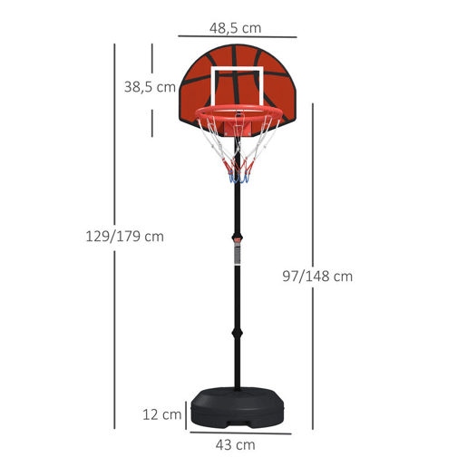 SPORTNOW Tabela de Basquetebol com Altura Ajustável 129-179 cm Aro de Basquetebol com Alvo Magnético e Dardos Base Reenchível Ø38x129-179 cm Preto