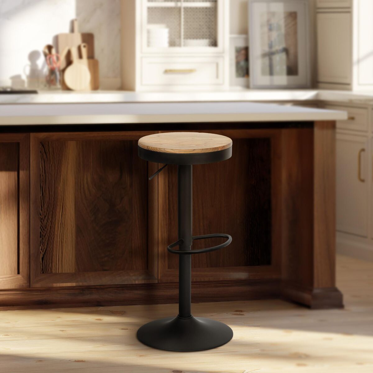 Taburete de bar de madera de olmo pitas natural 38.5x38.5x58 cm