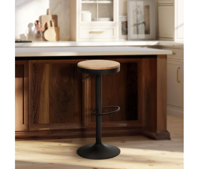 Taburete de bar de madera de olmo pitas natural 38.5x38.5x58 cm