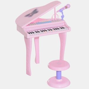 HOMCOM Piano para Crianças com 37 Teclas Piano Infantil com Microfone Banco Luzes 22 Músicas e Entrada para MP3 e USB 48x39x69 cm Rosa
