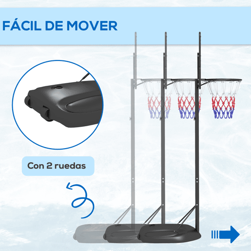 SPORTNOW Tabela de Basquetebol com Altura Ajustável 216-277 cm Aro de Basquetebol para Exterior com Rodas e Base Recarregável para Adolescentes Preto