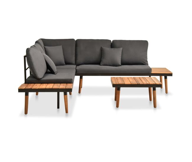 Set de muebles de jardín 4 piezas con cojines madera de acacia