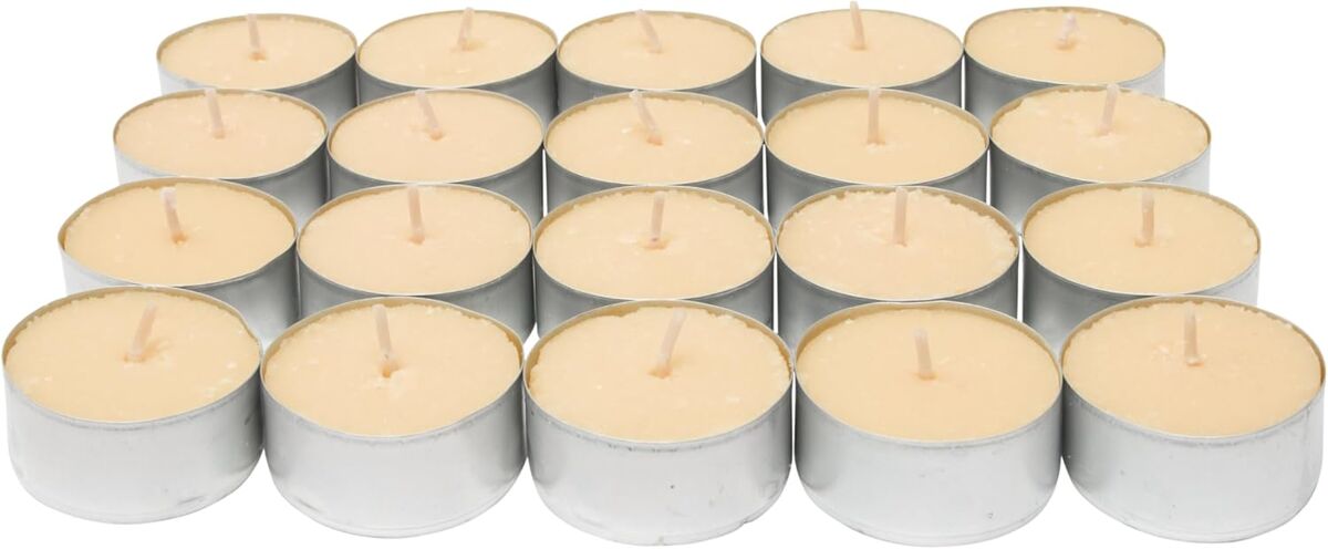 Com-fort house | velas de te perfumadas | pack velas de 20 unidades | velas de té calientaplatos | tealight | 4,5 horas de duración | olor tropical fruit