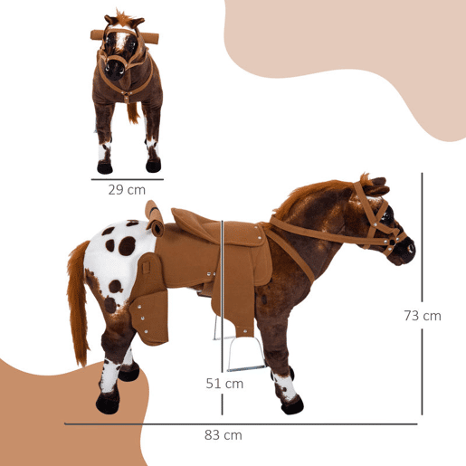 HOMCOM Cavalo de Brinquedo para Crianças acima de 3 Anos com Sons Realistas 85x28x60 cm Marrom