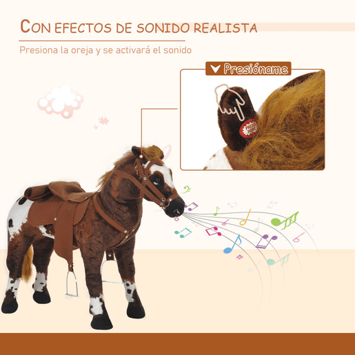 HOMCOM Cavalo de Brinquedo para Crianças acima de 3 Anos com Sons Realistas 85x28x60 cm Marrom