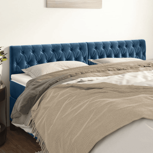 vidaXL Cabeceira de cama 2 pcs veludo 90x7x7888 cm azul-escuro