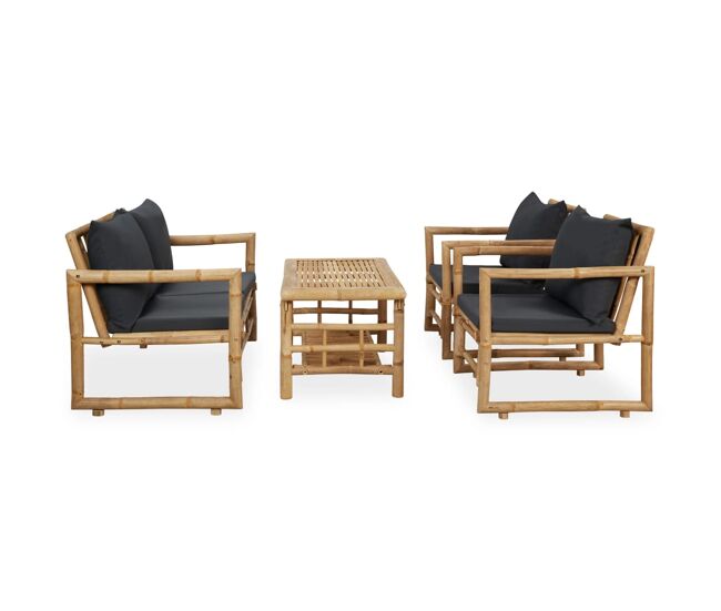 Juego de muebles de jardín con cojines 4 piezas bambú