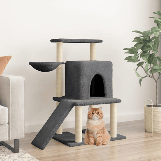 vidaXL Árvore gatos c postes arranhadores sisal 96,5 cm cinza-escuro vidaXL Árvore gatos c postes arranhadores sisal 96,5 cm cinza-escuro