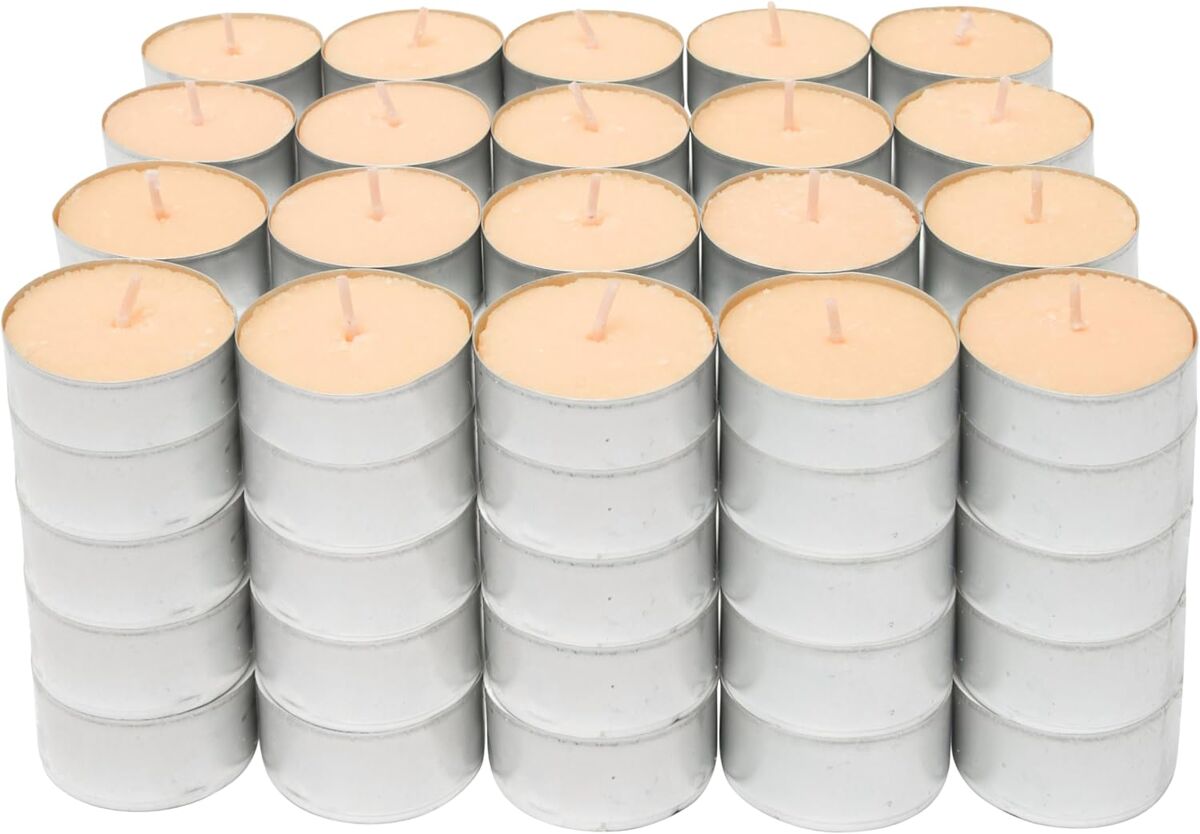 Com-fort house | velas de te perfumadas | pack velas de 100 unidades | velas de té calientaplatos | tealight | 4,5 horas de duración | olor tropical fruit