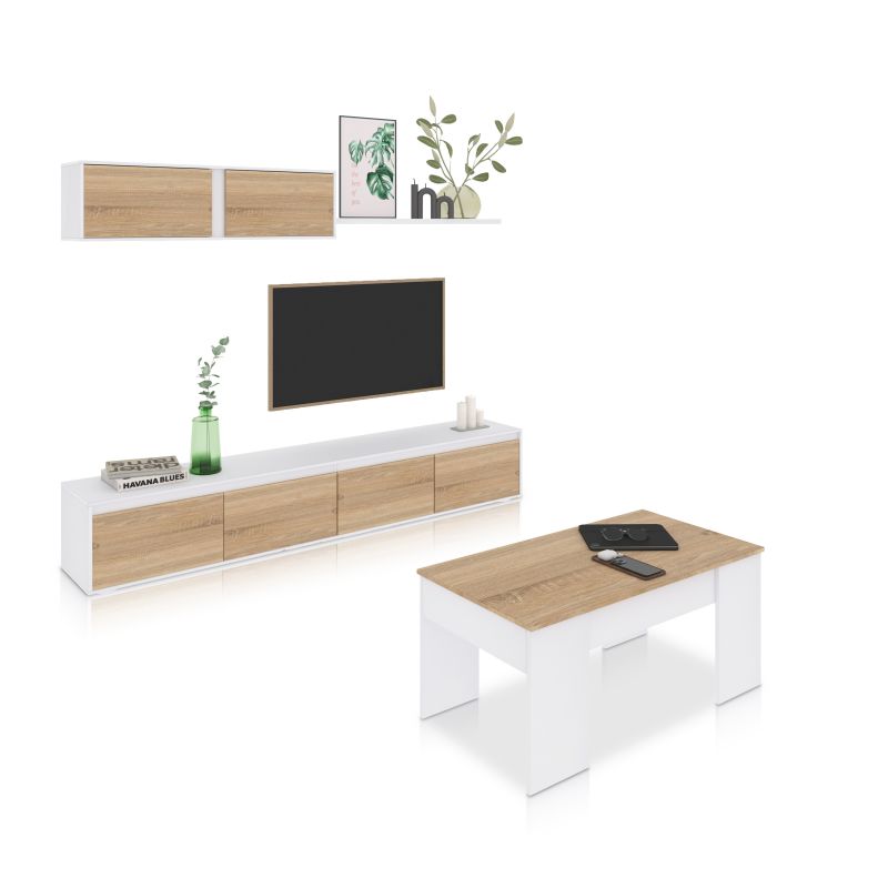 Pack salón con mesa de centro arlet plus v2 blanco artik (blanco mate) - roble canadian 200 x 43 x 41 cm