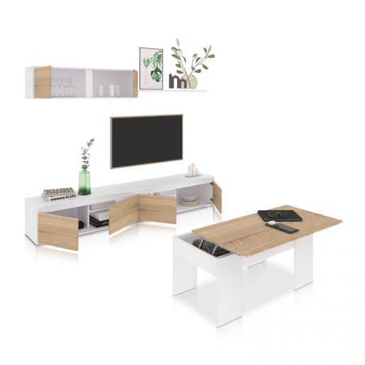 Pack salón Arlet Plus V2 Artik White (Branco mate) - Carvalho canadiano 200 x 43 x 41 cm