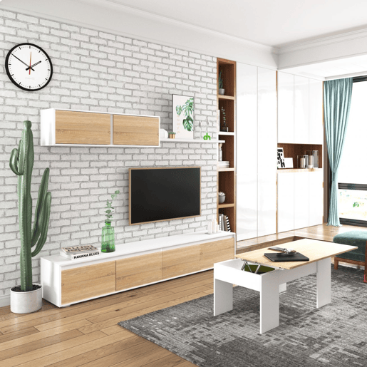 Pack salón Arlet Plus V2 Artik White (Branco mate) - Carvalho canadiano 200 x 43 x 41 cm