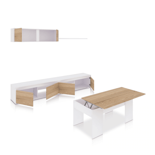 Pack salón Arlet Plus V2 Artik White (Branco mate) - Carvalho canadiano 200 x 43 x 41 cm