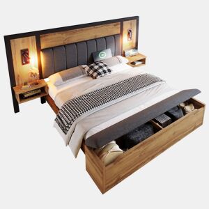 Cama de casal de madeira maciça e metal 180x200cm,natural