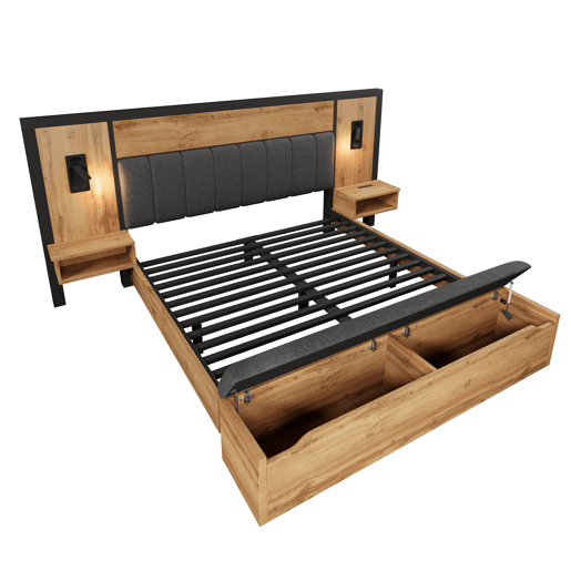 Cama de casal de madeira maciça e metal 180x200cm,natural Cama de casal de madeira maciça e metal 180x200cm,natural