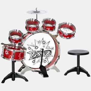 AIYAPLAY Bateria Infantil com Banco Bateria para Crianças acima de 3 Anos com Tambores Pedal e Baqueta Desenho com Tema de Estrelas 65x22x57 cm Vermelho