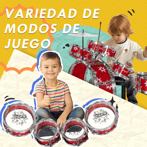 AIYAPLAY Bateria Infantil com Banco Bateria para Crianças acima de 3 Anos com Tambores Pedal e Baqueta Desenho com Tema de Estrelas 65x22x57 cm Vermelho