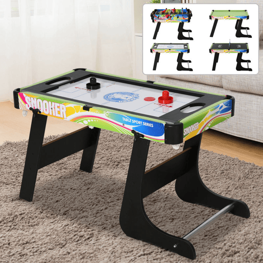 HOMCOM Mesa Multi-Jogos Dobrável Mesa de Jogos Desenho 4 em 1 Matraquilhos Hóquei de Mesa Bilhar Pingue-Pongue e Acessórios Incluídos 86,5x43,5x64 cm Multicor