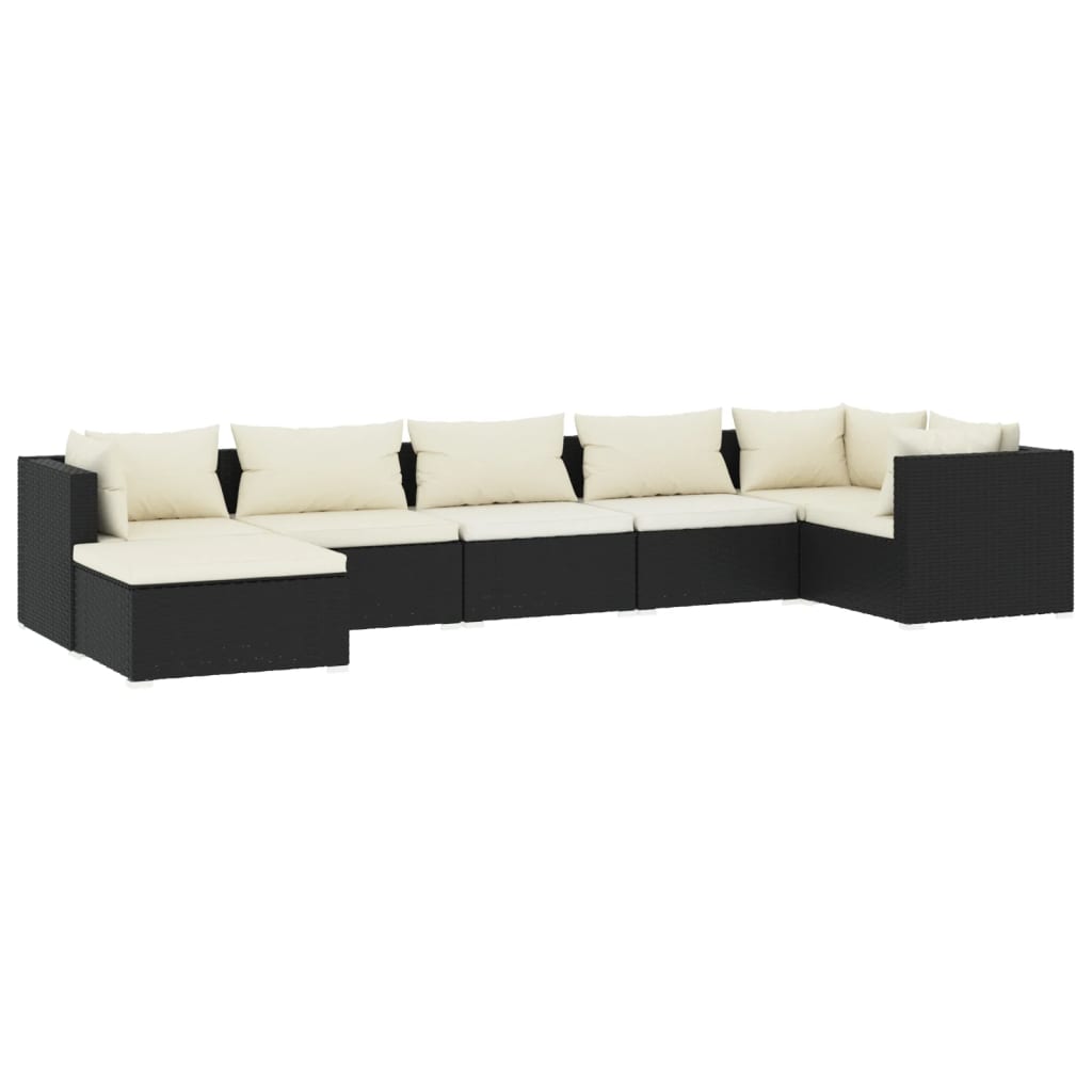 Set de muebles de jardín 7 pzas y cojines ratán sintético negro