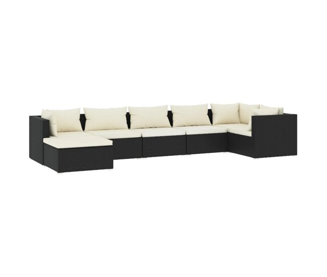 Set de muebles de jardín 7 pzas y cojines ratán sintético negro