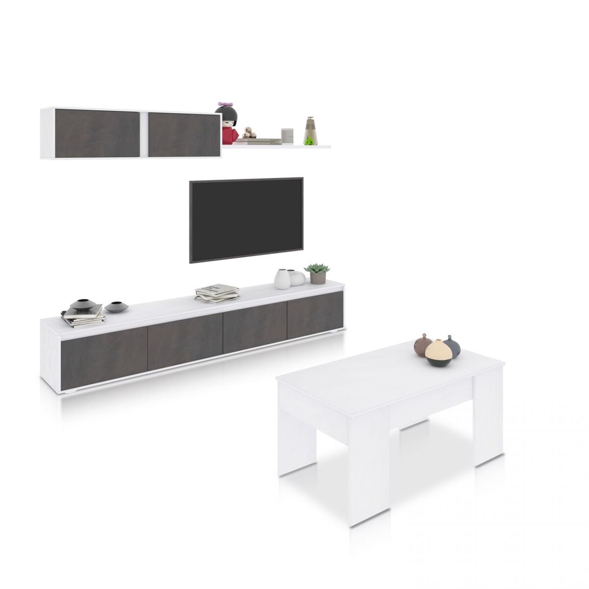 Pack salón con mesa de centro arlet plus v2 blanco artik (blanco mate) - óxido 200 x 43 x 41 cm