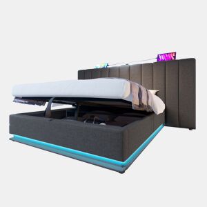Cama de casal de linho 180x200cm com armazenamento e luz led,cinzento