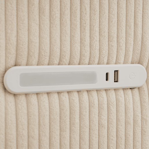 Cama de casal de bombazina 160x200cm com armazenamento e luz led,bege