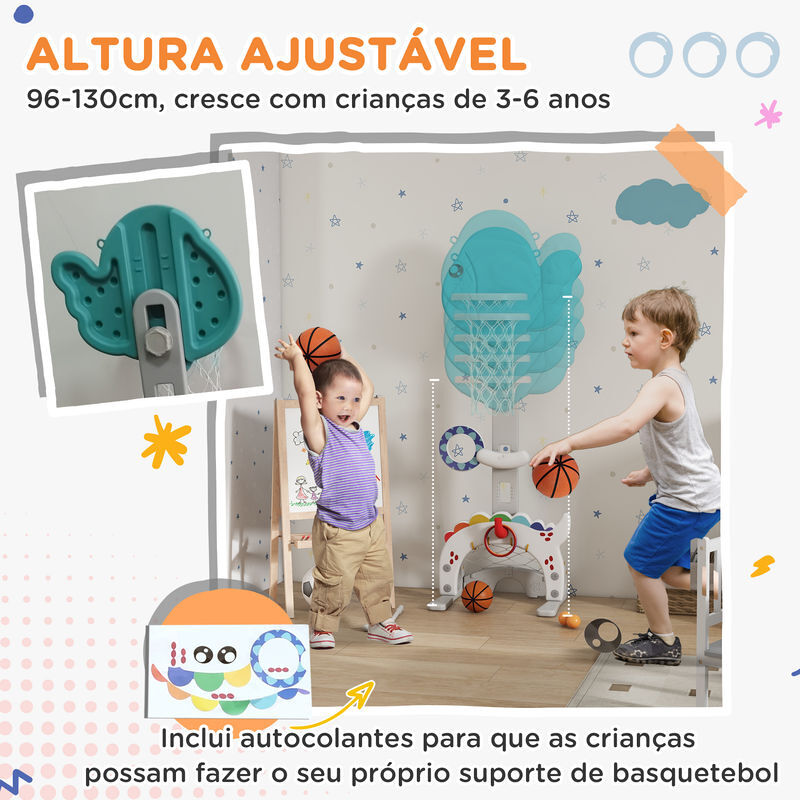AIYAPLAY Canasta De Baloncesto Infantil 5 En 1 – Altura Ajustable De 95 A 130 Cm, Juegos De Baloncesto, Fútbol, Golf Y Lanzamiento De Aros, Para Niños De 3+ Años