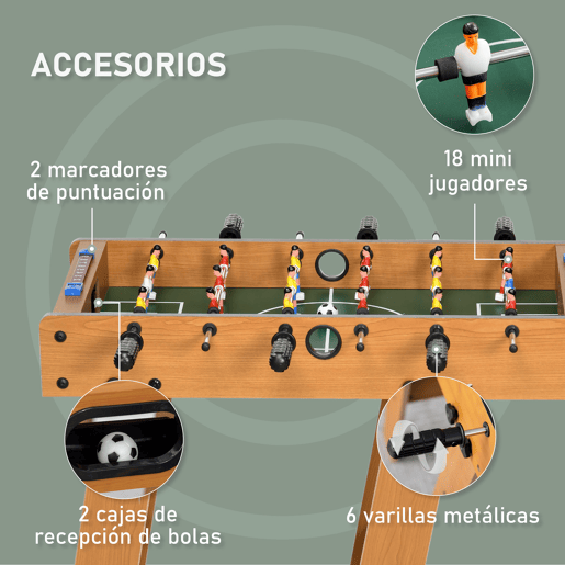 HOMCOM Mesa de Matraquilho para Crianças e Adultos Matraquilho 69x37x70cm com 2 Bolas 6 Hastes Metálicas 2 Placares de Pontos 18 Jogadores Pés Dobrável para Familias Festas Madeira