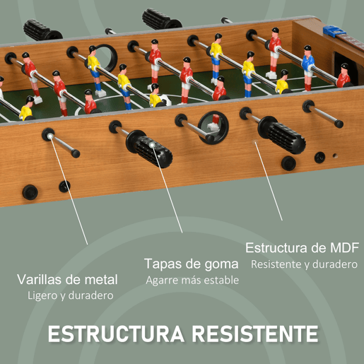 HOMCOM Mesa de Matraquilho para Crianças e Adultos Matraquilho 69x37x70cm com 2 Bolas 6 Hastes Metálicas 2 Placares de Pontos 18 Jogadores Pés Dobrável para Familias Festas Madeira