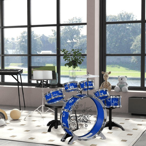 AIYAPLAY Bateria Infantil com Banco Bateria para Crianças acima de 3 Anos com Tambores Pedal e Baqueta Desenho com Tema de Estrelas 65x22x57 cm Azul