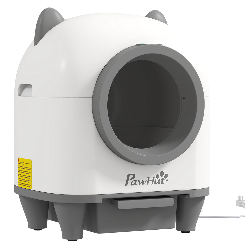 Pawhut arenero gatos autolimpiable 80l arenero autolimpiable eliminación de olores control de app protección de seguridad 1 rollo de bolsas de basura