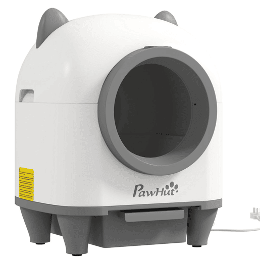 PawHut Caixa de Areia Autolimpante para Gatos 80L Caixa de Areia Autolimpante Eliminação de Odores Controlo por APP Proteção de Segurança 1 Rolo de Sacos do Lixo 55,5x51x60 cm Branco
