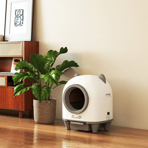 PawHut Caixa de Areia Autolimpante para Gatos 80L Caixa de Areia Autolimpante Eliminação de Odores Controlo por APP Proteção de Segurança 1 Rolo de Sacos do Lixo 55,5x51x60 cm Branco