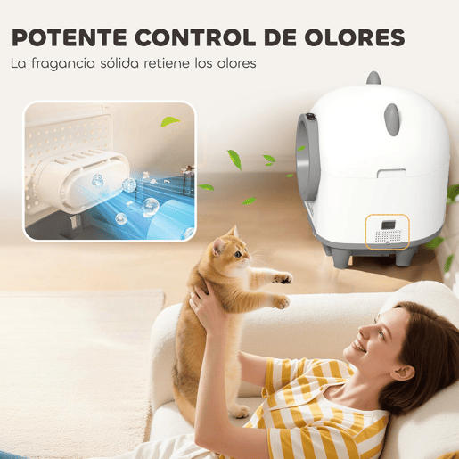 PawHut Caixa de Areia Autolimpante para Gatos 80L Caixa de Areia Autolimpante Eliminação de Odores Controlo por APP Proteção de Segurança 1 Rolo de Sacos do Lixo 55,5x51x60 cm Branco