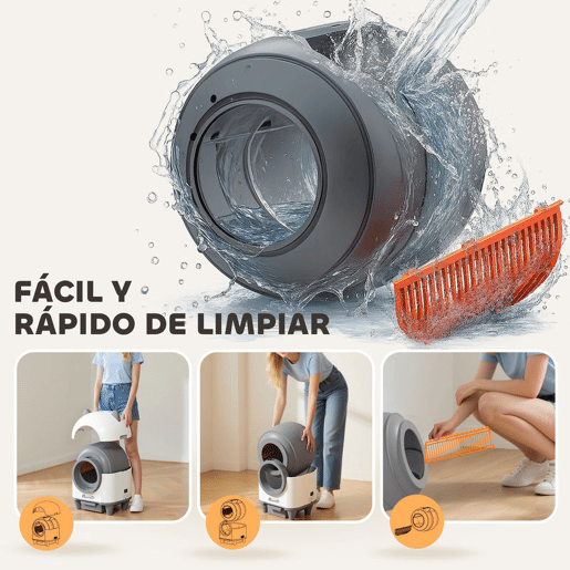 PawHut Caixa de Areia Autolimpante para Gatos 80L Caixa de Areia Autolimpante Eliminação de Odores Controlo por APP Proteção de Segurança 1 Rolo de Sacos do Lixo 55,5x51x60 cm Branco