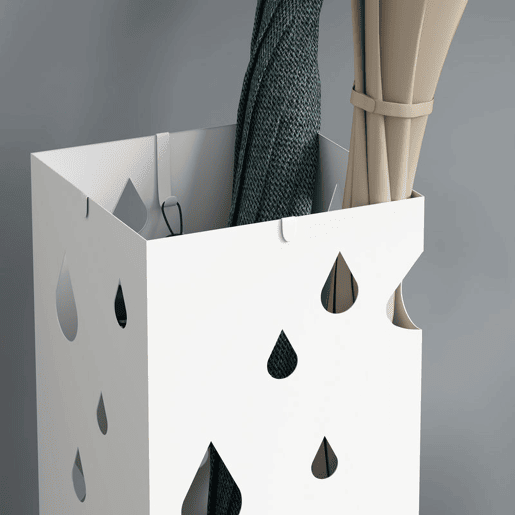 HOMOM Suporte para Guarda-Chuvas Branco com 4 Ganchos e Bandeja de Gotejamento Amovível Porta Guarda-Chuvas para Corredor Entrada 15,5x15,5x41 cm Branco