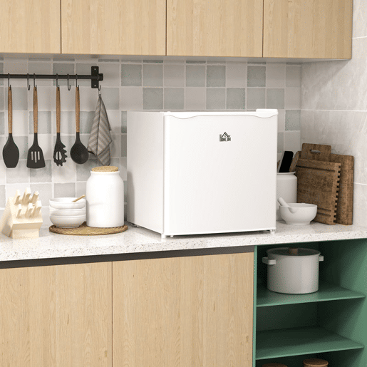 HOMCOM Mini Congelador Vertical 35 L Congelador Pequeno Silencioso com Porta Reversível Temperatura Ajustável e Prateleira Amovível para Casa Escritório 47x44,2x48,8 cm Branco