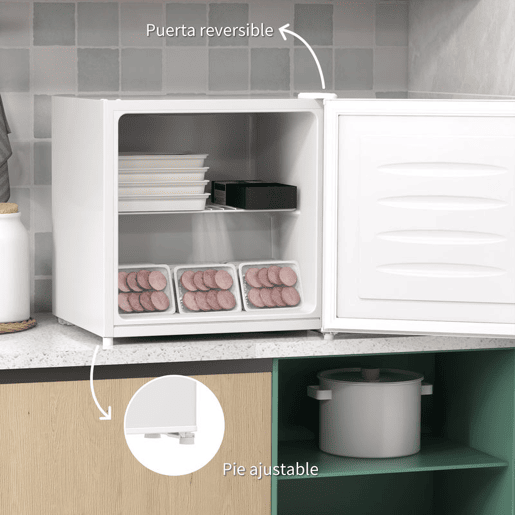 HOMCOM Mini Congelador Vertical 35 L Congelador Pequeno Silencioso com Porta Reversível Temperatura Ajustável e Prateleira Amovível para Casa Escritório 47x44,2x48,8 cm Branco