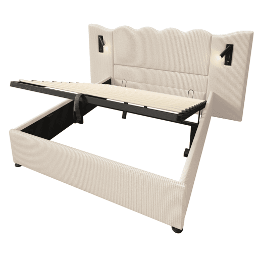 Cama de casal de bombazina 180x200cm com armazenamento,bege