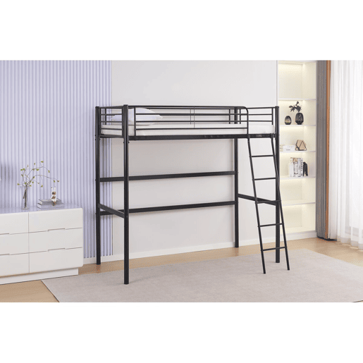 Cama alta de metal Alora - 90 x 190 cm - Preto
