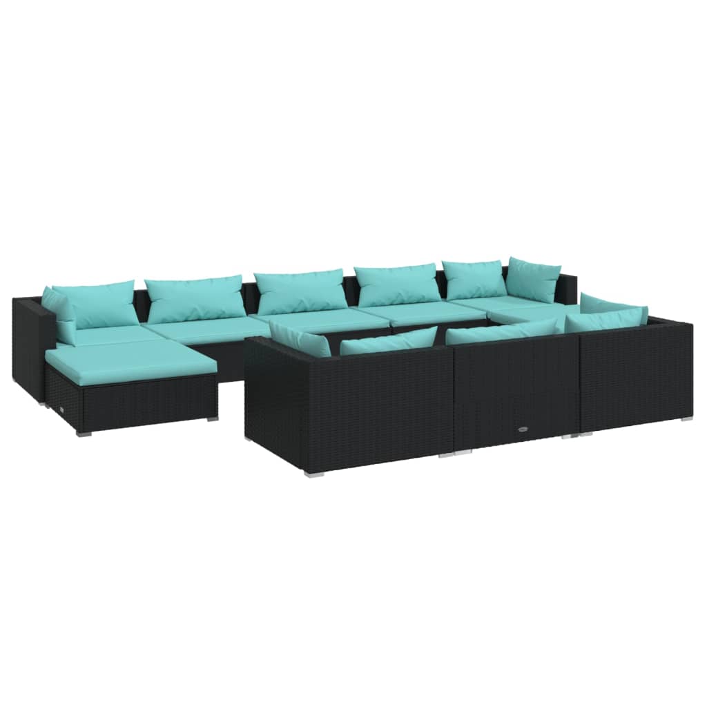 Set de muebles de jardín 10 pzas cojines ratán sintético negro